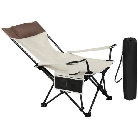 Chaise de camping pliante légère avec porte-gobelet, sac de transport, extérieur, pêche, sauna, repos, rangement, randonnée, pique-nique, blanc