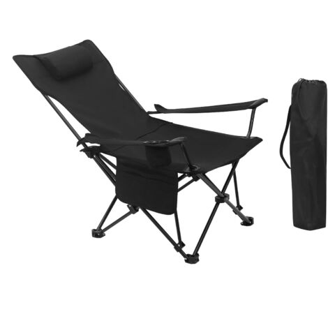 Chaise de camping pliante légère avec porte-gobelet, sac de transport, extérieur, pêche, sauna, repos, rangement, randonnée, pique-nique, noir