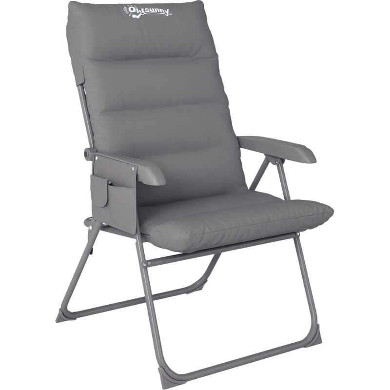 Chaise de camping pliante rembourrée inclinable grand confort gris Chaise de camping pliante rembourrée inclinable grand confort gris