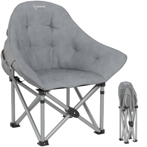 Chaise de camping pliante rembourrée revêtement toucher daim grand confort rangements sac inclus gris