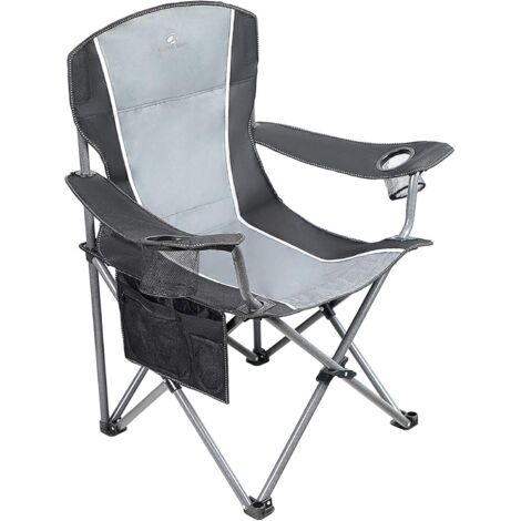 Chaise de camping pliante surdimensionnée 200kg – Cadre en acier – Support lombaire – Poches de rangement – Sac de transport inclus
