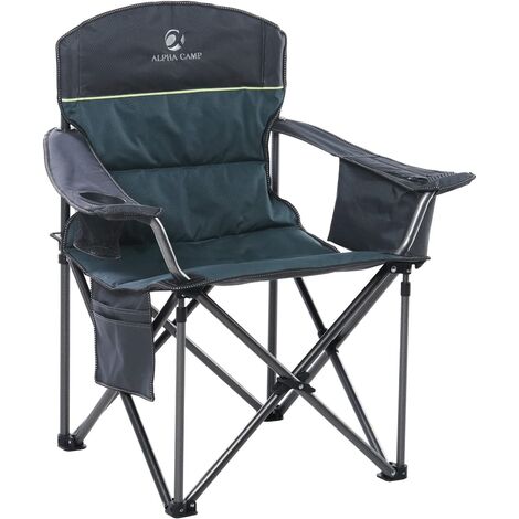 Chaise de camping surdimensionnée pliante 64x100x100cm – Tissu Oxford rembourré – Charge 200 kg – Porte-gobelet intégré – Sac isotherme inclus