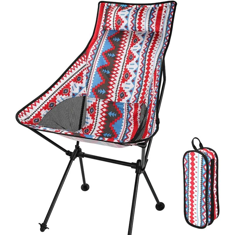 Chaise de Camping Ultra Légère Chaise de Plage Pliable avec Maille en Nylon, Appui-tête pour l'extérieur, pêche, randonnée, randonnée, Pique-Nique,