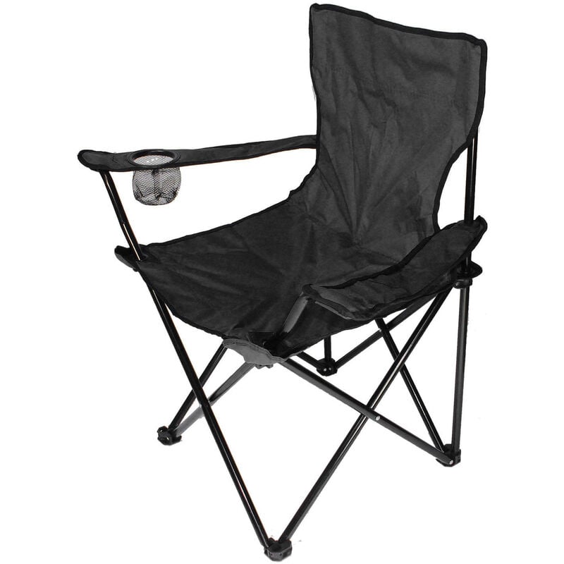 Chaise de Camping Pliante,Portable,avec Porte-gobelet,Capacité 130kg,Adaptée Camping,Jardin, Pêche,Terrasse,Barbecue-noir