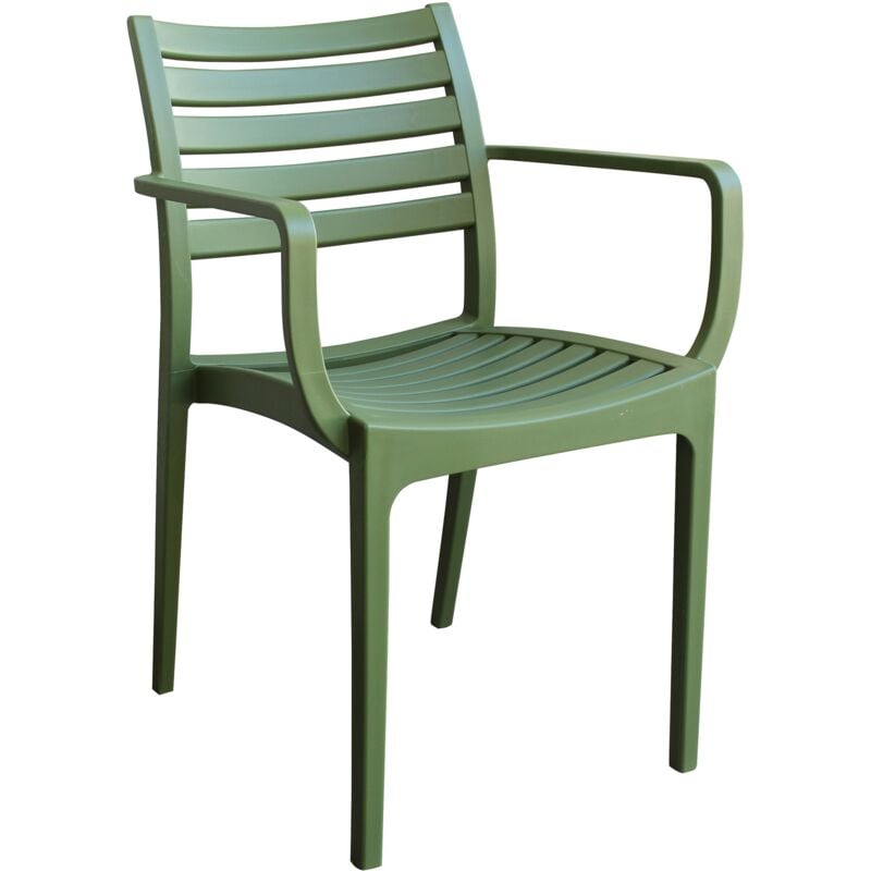 Chaise de chaise de jardin en résine extractible avec session et Lyndon Horizontal Sage à lattes et dossier Green