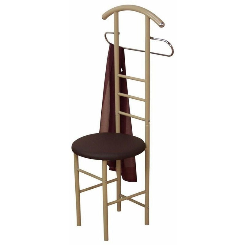 Chaise de chambre / valet de nuit portant en acier beige et synthétique marron MED05103
