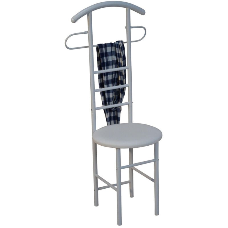 Chaise de chambre / valet de nuit portant en acier et MDF blanc MED05098