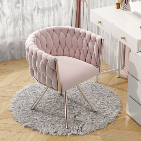 WISHDOR Chaise de coiffeuse en velours rose 1 pièce, chaise pivotante pour chambre à coucher, pieds en métal rose