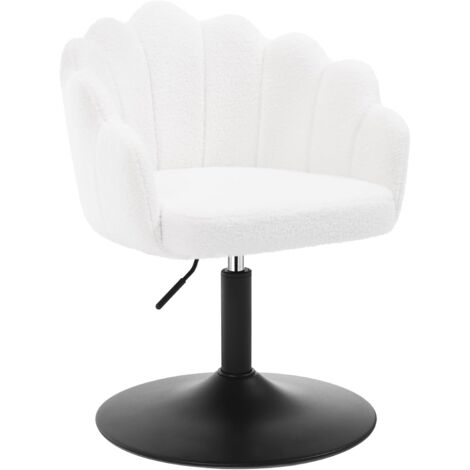 Chaise de Coiffeuse WOLTU, Fauteuil Pivotant en Tissu Bouclé, Réglable en Hauteur, Blanc
