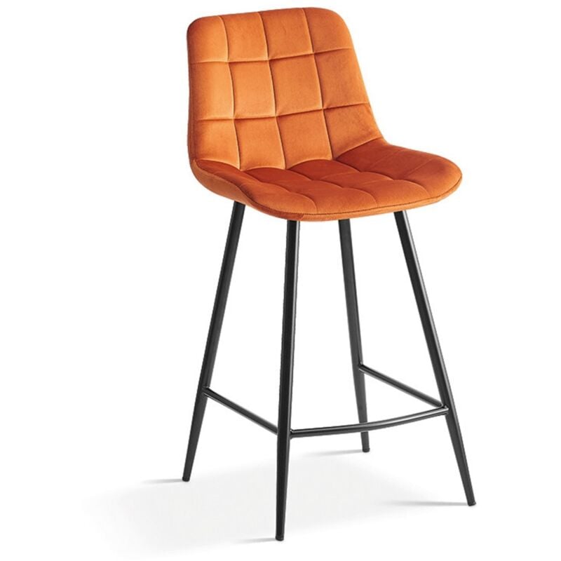 Meublorama - Chaise de comptoir jute – Velours orange – Pieds en métal – Hauteur 95 cm – Style moderne