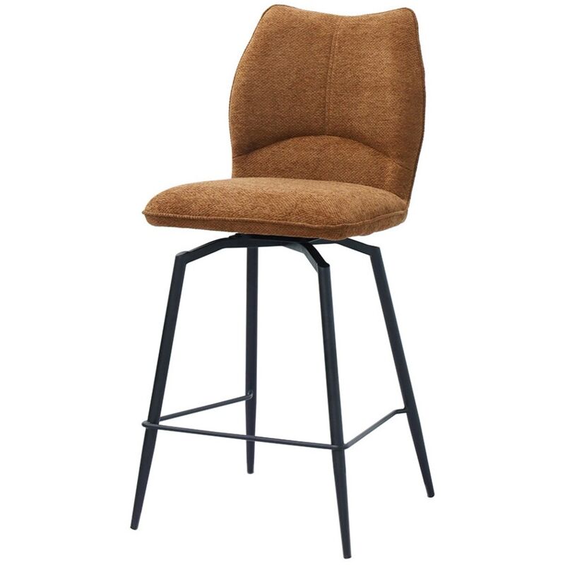 Chaise de comptoir pivotante CROFT – Tissu marron rouille – Pieds en métal noir – Hauteur 103 cm – Style design/industriel