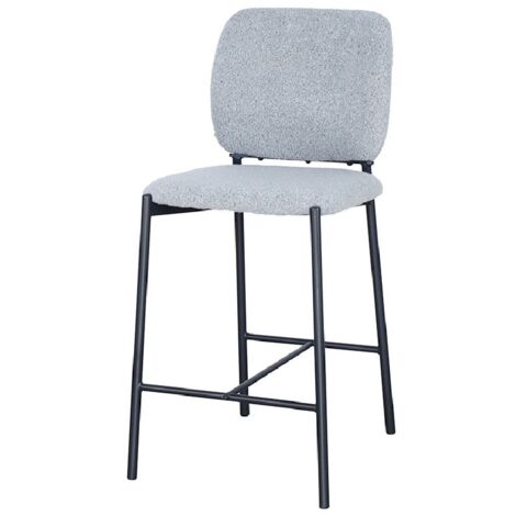Chaise de comptoir RITA – Tissu gris clair – Pieds en métal noir – Hauteur 99 cm – Style design/industriel