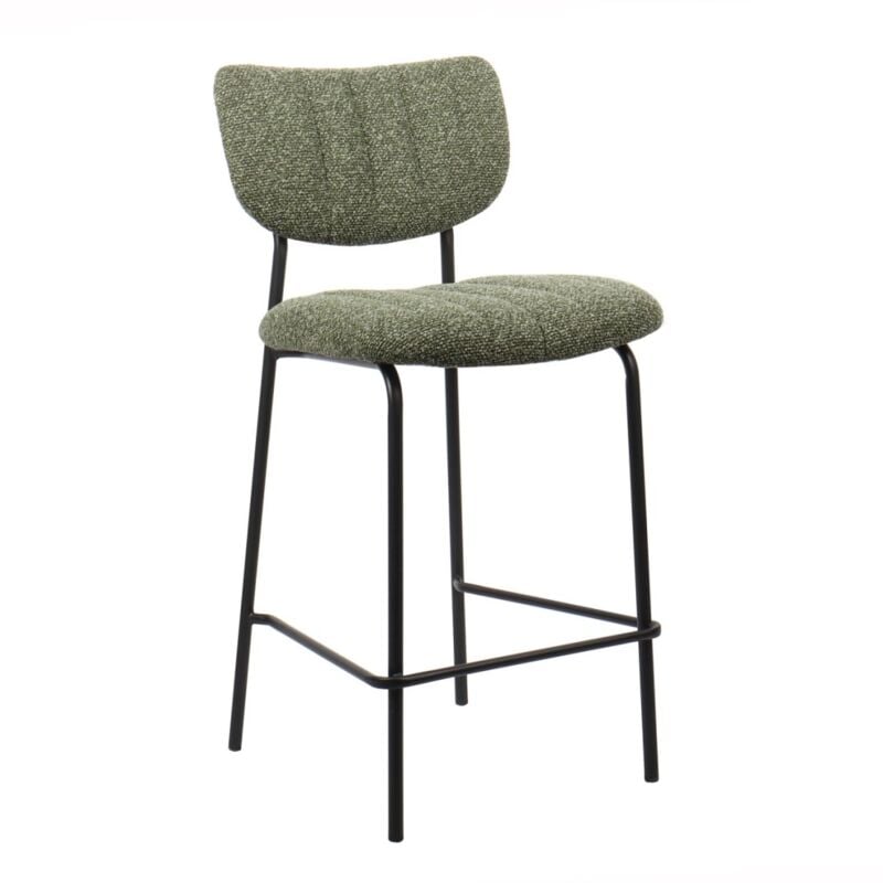 Chaise de comptoir ventura – Tissu vert sauge – Pieds en métal noir – Hauteur 97 cm – Style design/industriel