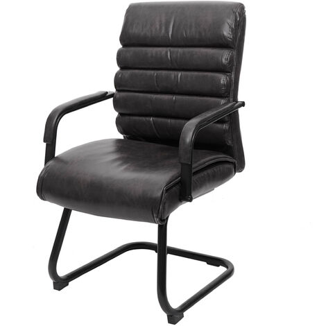 Chaise de conférence HWC-H31, chaise de salle à manger, aspect daim, métal,vintage - cuir synthétique noir