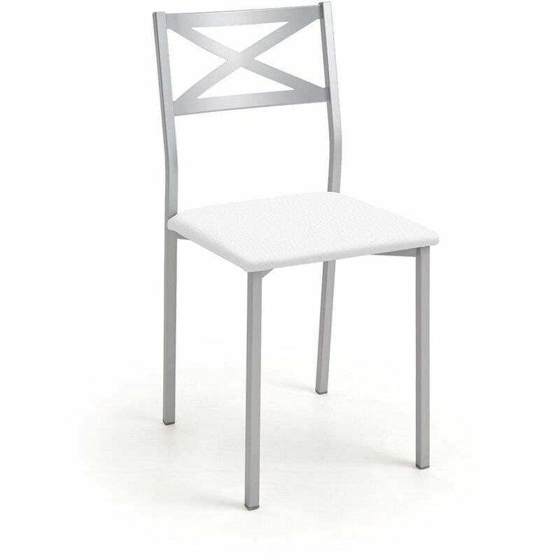 fanmuebles - chaise de cuisine bilbao avec structure couleur aluminium 38 x 86 x 47 cm revêtement : similicuir blanc