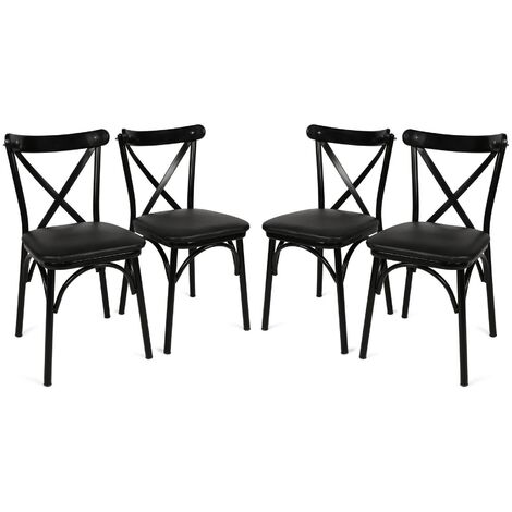 Chaise de cuisine bois et métal Kortal-Couleur Noir-Pack de 4
