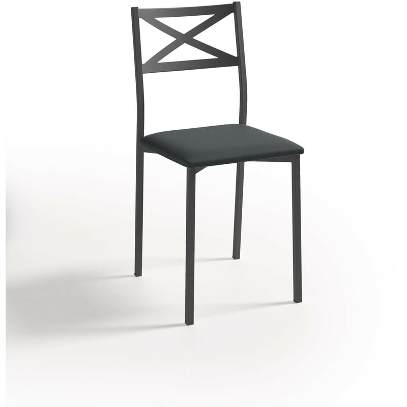 Fanmuebles - Chaise de cuisine cadre texturé noir Bilbao 38 x 86 x 47 cm Revêtement : Argent Graphite