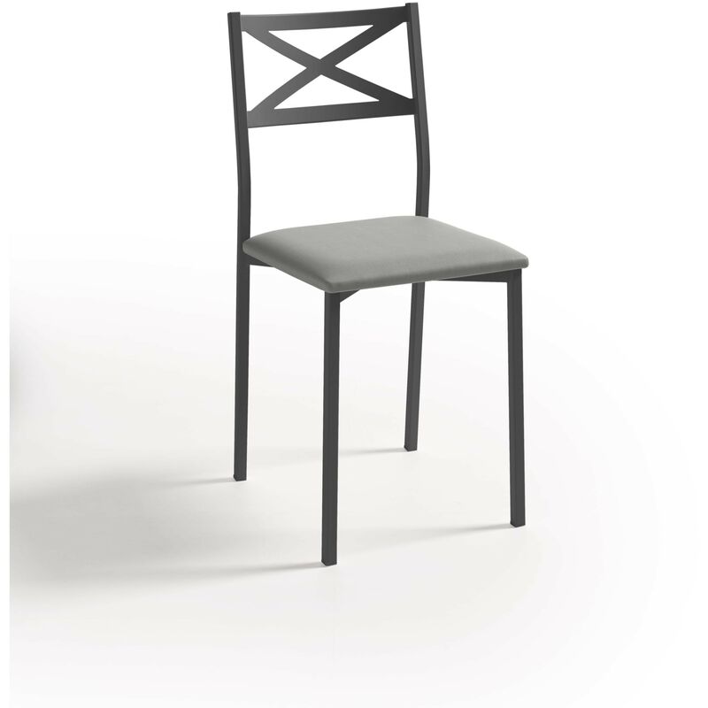 Fanmuebles - Chaise de cuisine cadre texturé noir Bilbao 38 x 86 x 47 cm Revêtement : Similicuir argenté