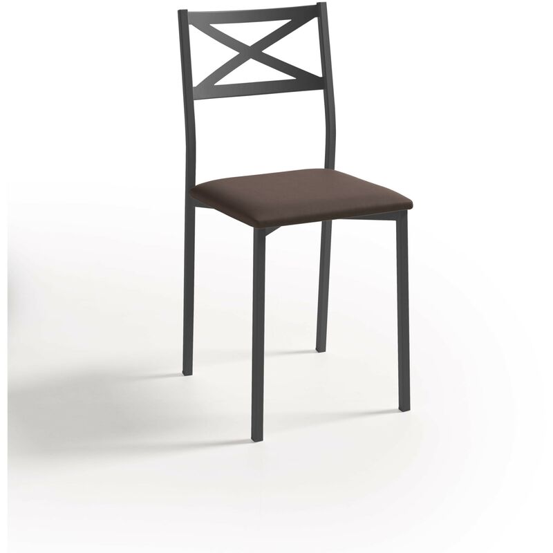 Fanmuebles - Chaise de cuisine cadre texturé noir Bilbao 38 x 86 x 47 cm Revêtement : Argent Cacao