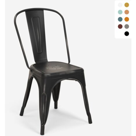 chaise de cuisine design industriel vintage en métal shabby chic style steel old - Noir