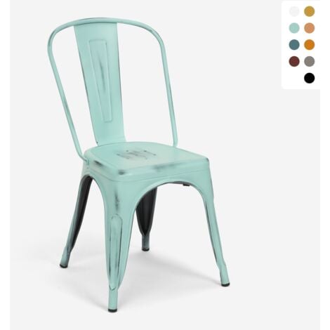 chaise de cuisine design industriel vintage en métal shabby chic style steel old - Turquoise