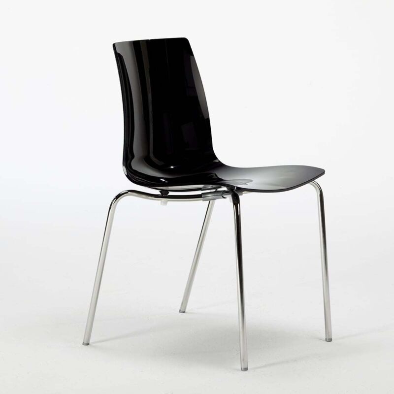 Chaise avec pieds en acier empilable pour bar et cuisine Lollipop Grand Soleil - Noir Chaise avec pieds en acier empilable pour bar et cuisine Lollipop Grand Soleil - Noir