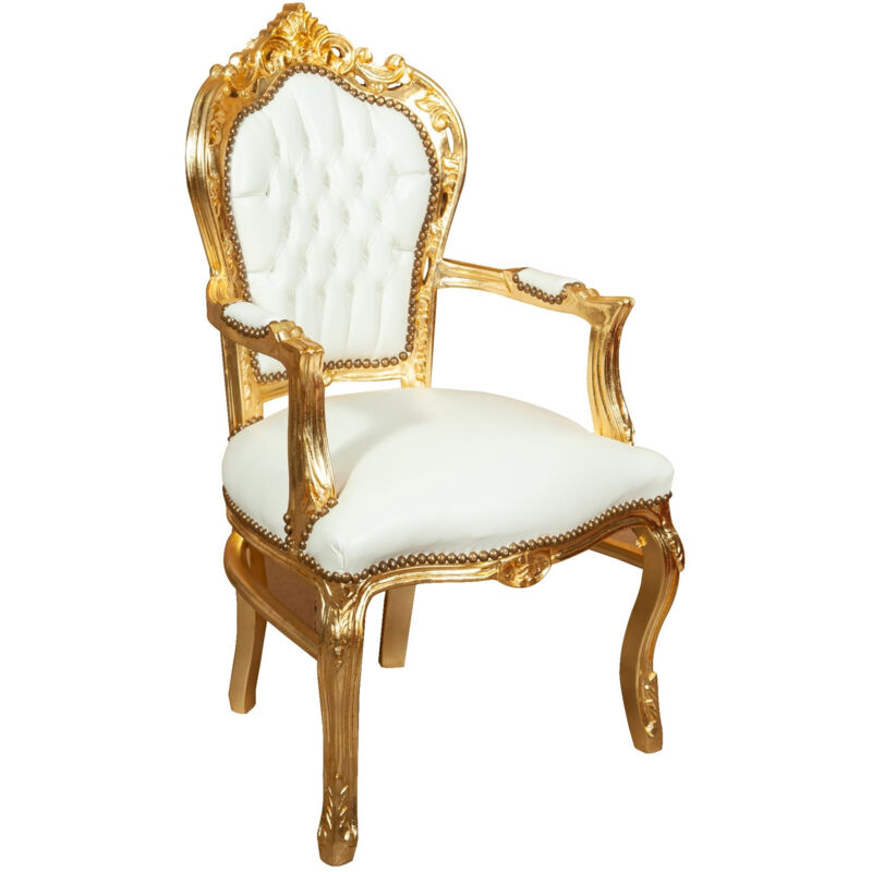 Chaise de cuisine en bois Chaise salle à manger 60x105x60 cm Fauteuil rembourré Chaises avec accoudoirs Chaises de salon Baroque