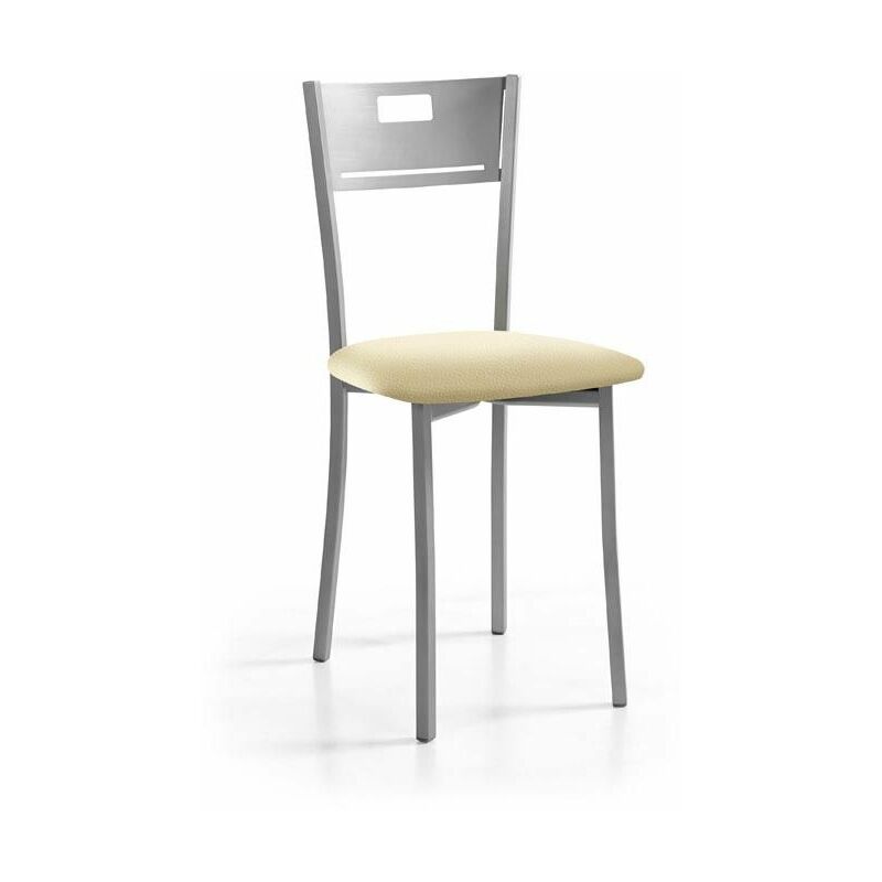 Fanmuebles - Chaise de cuisine Isabel avec structure en métal couleur aluminium 40 x 86 x 45 cm Revêtement : Similicuir crème