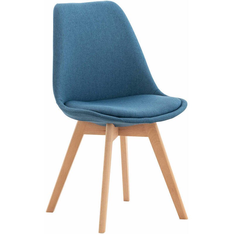 CLP – Chaise enfant scandinave en tissu bleu – Corps en polypropylène robuste – Jambes en bois de hêtre – Confort optimal pour repas et études