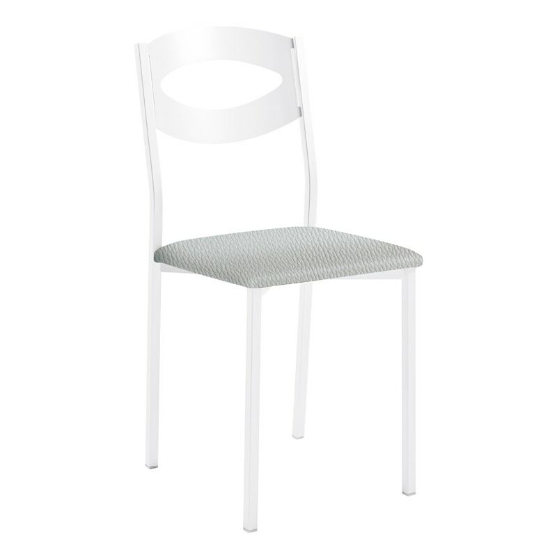Fanmuebles - Chaise de cuisine Olga avec structure blanche 38 x 86 x 47 cm Revêtement : Similicuir argenté