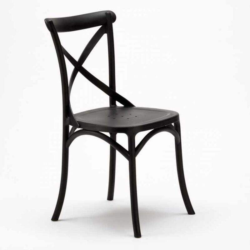 Chaise de cuisine et restaurant en polypropyl&egrave;ne Vintage Paesana Cross design, Couleur: Noir