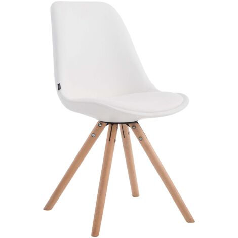 Chaise de cuisine salle à manger scandinave assise en PVC blanc 4 pieds en bois forme rond 100008304