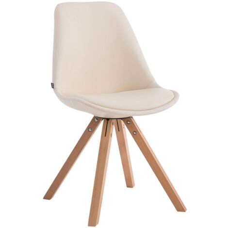 Chaise de cuisine salle à manger scandinave assise en PVC crème 4 pieds en bois forme carré clair 100003407