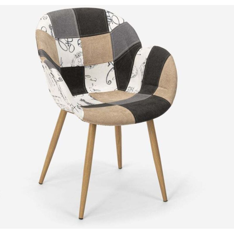 Ahd Amazing Home Design – Chaise patchwork nordique 51x43x92cm – Assise ergonomique multicolore – Pieds en métal effet bois – Confort pour salle à