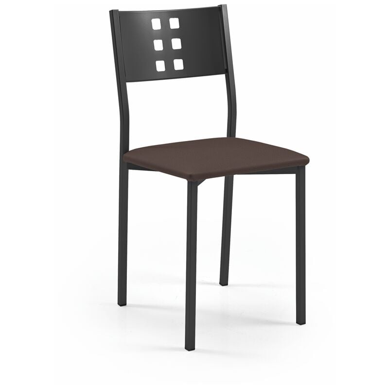 Chaise de cuisine Zamora structure en métal noir 38 x 86 x 47 cm Revêtement : Argent Cacao