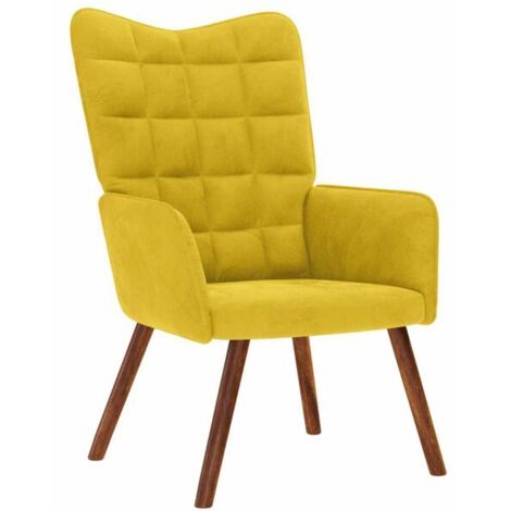 Chaise de détente en velours jaune – Fauteuil design moderne pour salon, chambre ou bureau – Assise moelleuse et dossier ergonomique – Facile à nettoyer