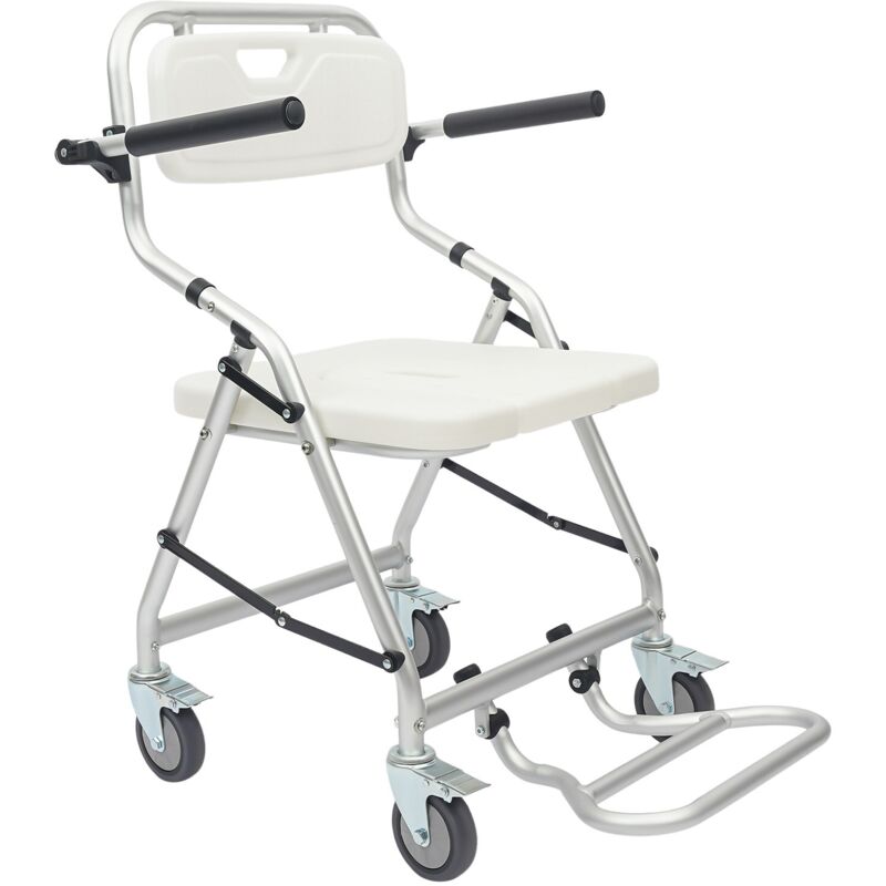Chaise de douche à roulettes pour personnes âgées 150 kg, pliable, multifonctionnelle, avec freins et accoudoirs, tabouret de douche pour personnes