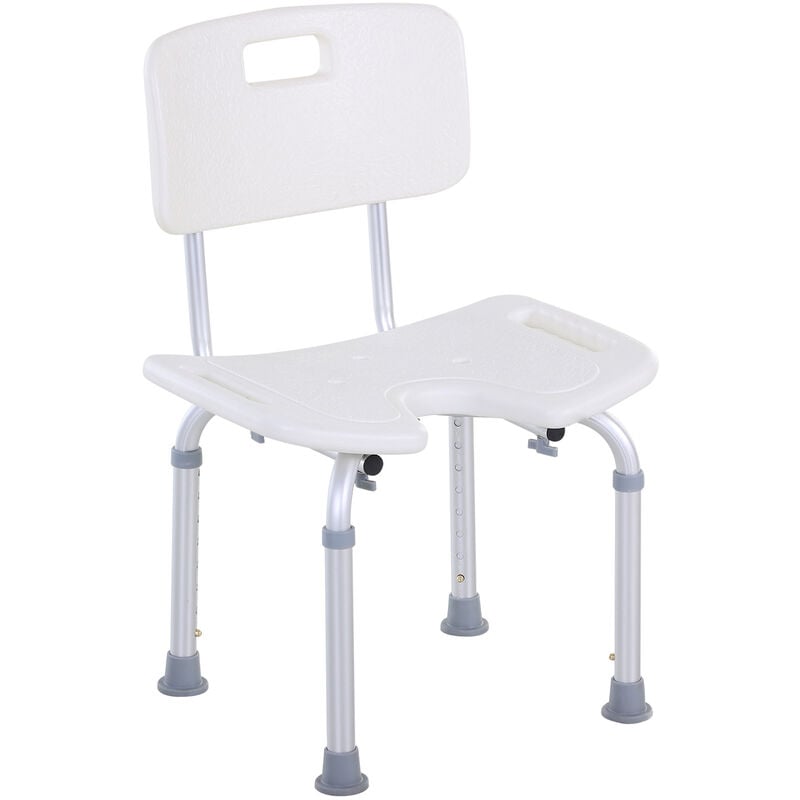 Homcom - Chaise de douche siège de douche ergonomique hauteur assise réglable pieds antidérapants charge max. 136 Kg alu hdpe blanc - Blanc