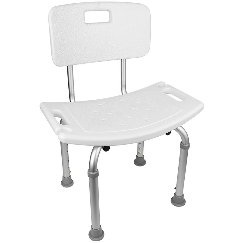 Skecten - Chaise de Douche avec Dossier Charge 150KG Réglable en Hauteur Pieds Antidérapants 512670-83.5cm Blanc