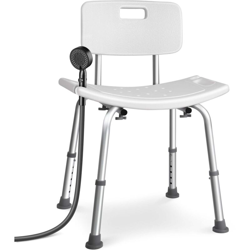 VOUNOT® Chaise de douche avec dossier ergonomique - Hauteur réglable - Pieds antidérapants - Siège en Aluminum HDPE - Blanc