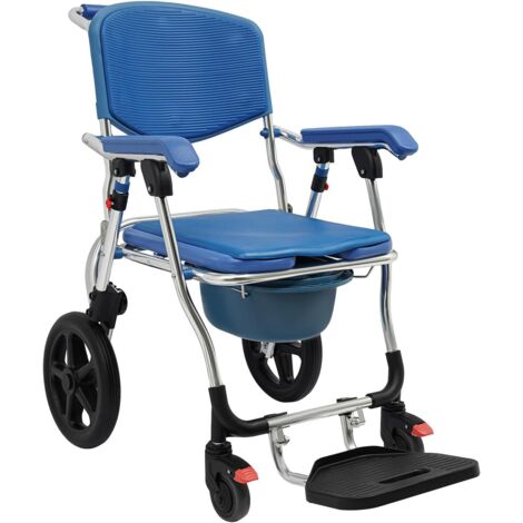 Chaise de douche avec roulettes, Chaise percée pliable, Étanche, Commode, Charge maximale : 125 kg, Pour patients, personnes âgées, handicapées, femmes enceintes, Avec siège de douche