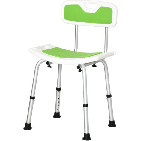 Chaise de Douche en Aluminium et EVA, Hauteur Réglable sur 6 Niveaux, Dossier Courbé, 51,5x49,5x68,5-81 cm
