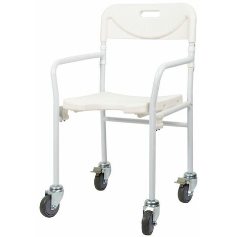 Chaise de douche pliable à roulettes - 45 cm - Blanc