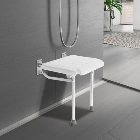 Chaise de douche pliante murale avec pieds d'appui Convient aux personnes âgées, aux femmes enceintes et aux personnes handicapées Capacité de charge : 100 kg