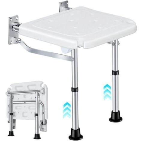 Chaise de Douche Pliante, Siège de Douche Rabattable, Montage Mural Jusqu'à 160 kg, Siège de Douche Rabattable avec Pieds, pour Personnes Agées, Femmes Enceintes, Personnes Handicapées