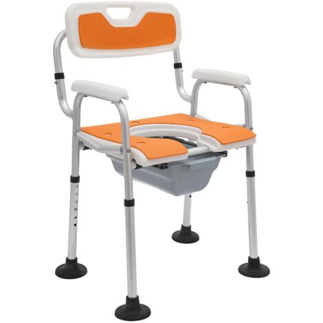 Chaise de douche réglable en hauteur, orange, capacité de charge 150 kg, avec accoudoirs/dossier, Pour foyers, toilettes, salles de bains, salons