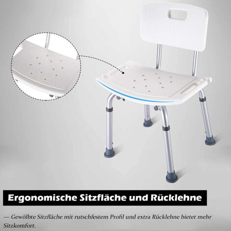 Chaise de douche réglable en hauteur pour les personnes âgées avec orifice 512670-83.5cm blanc
