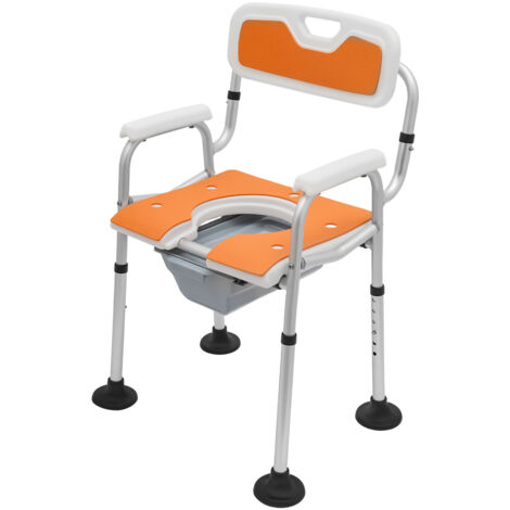 Chaise de douche réglable en hauteur pour personnes âgées, chaise percée avec accoudoirs et dossier, chaises percées-douche, 88 x 50 x 40 cm, 150 kg, orange