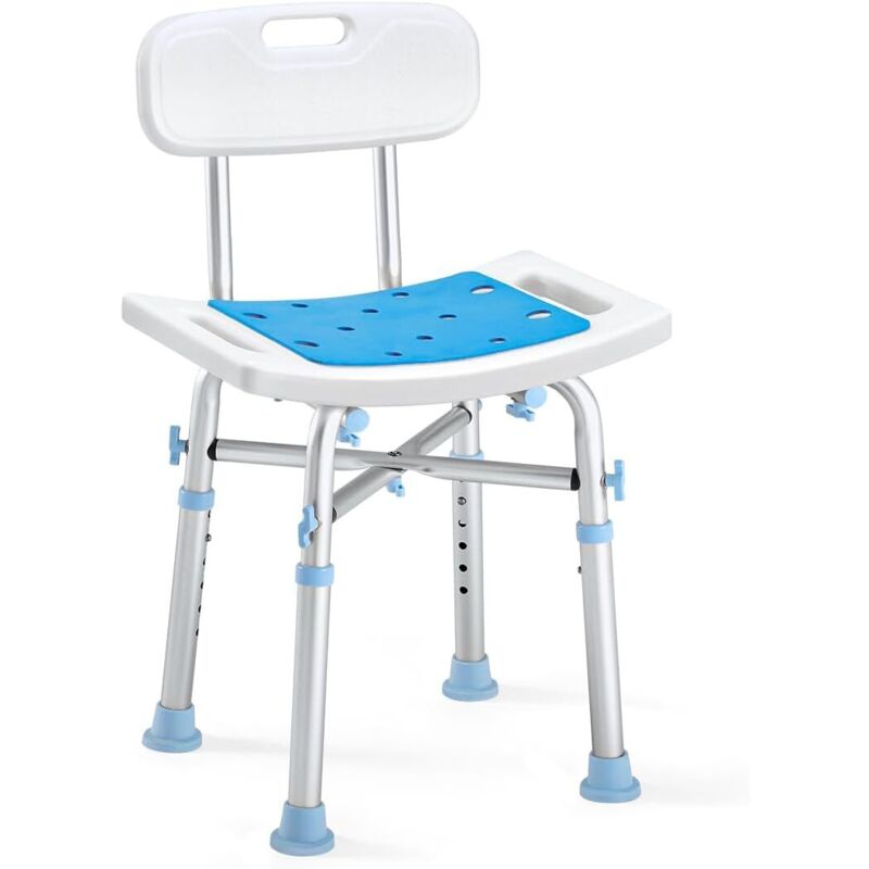 Chaise de douche robuste avec dossier, 226 kg, siège bain rembourré en EVA tube réglable hauteur, banc antidérapant sans outil médical