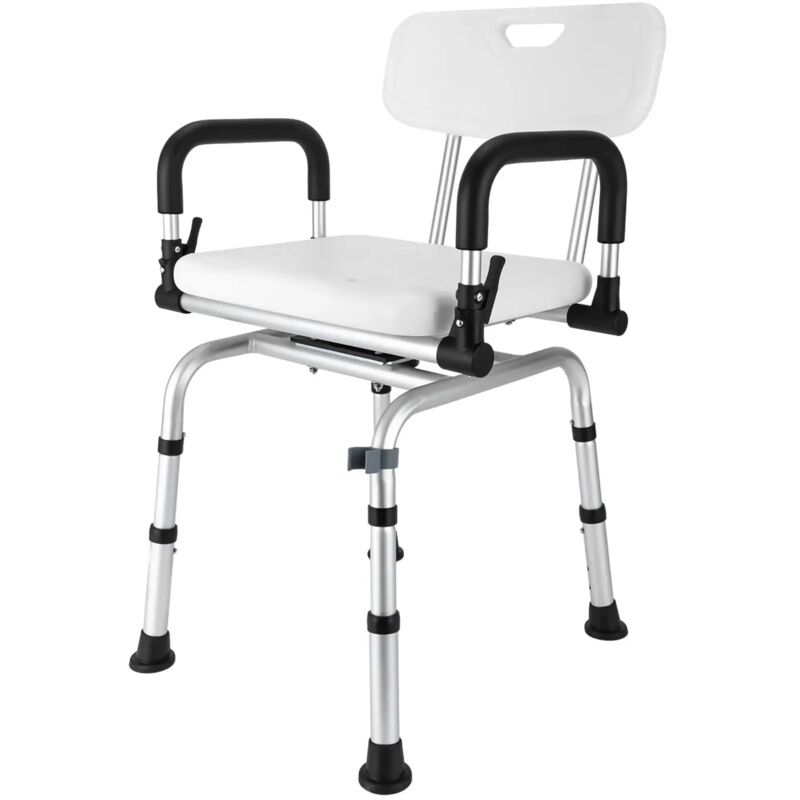Chaise de douche rotative à 360°avec accoudoirs et dossier tabouret de douche rotatif réglable en hauteur pour personnes âgées,personnes âgées,femmes